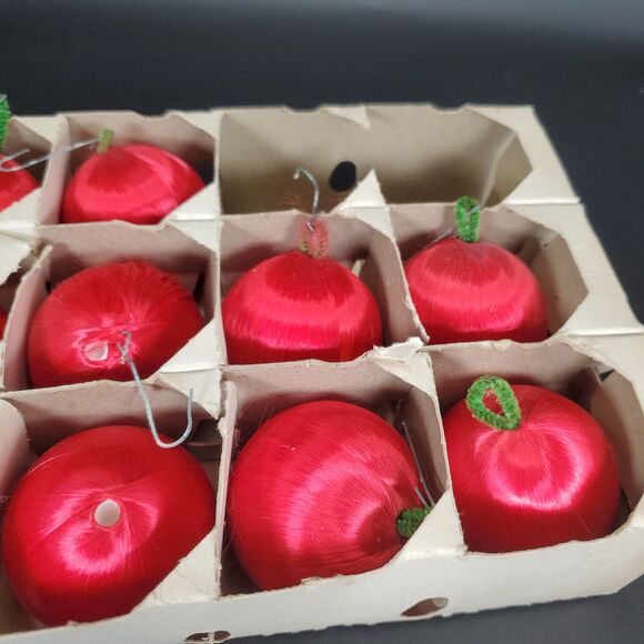 Vintage Red Satin Wrapped Ornaments 1960s Christmas Set of 10 - Picture 5 of 7